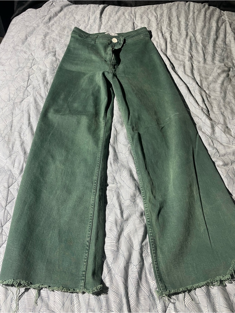 Zara Forest Green Wide-Leg Flare Jeans